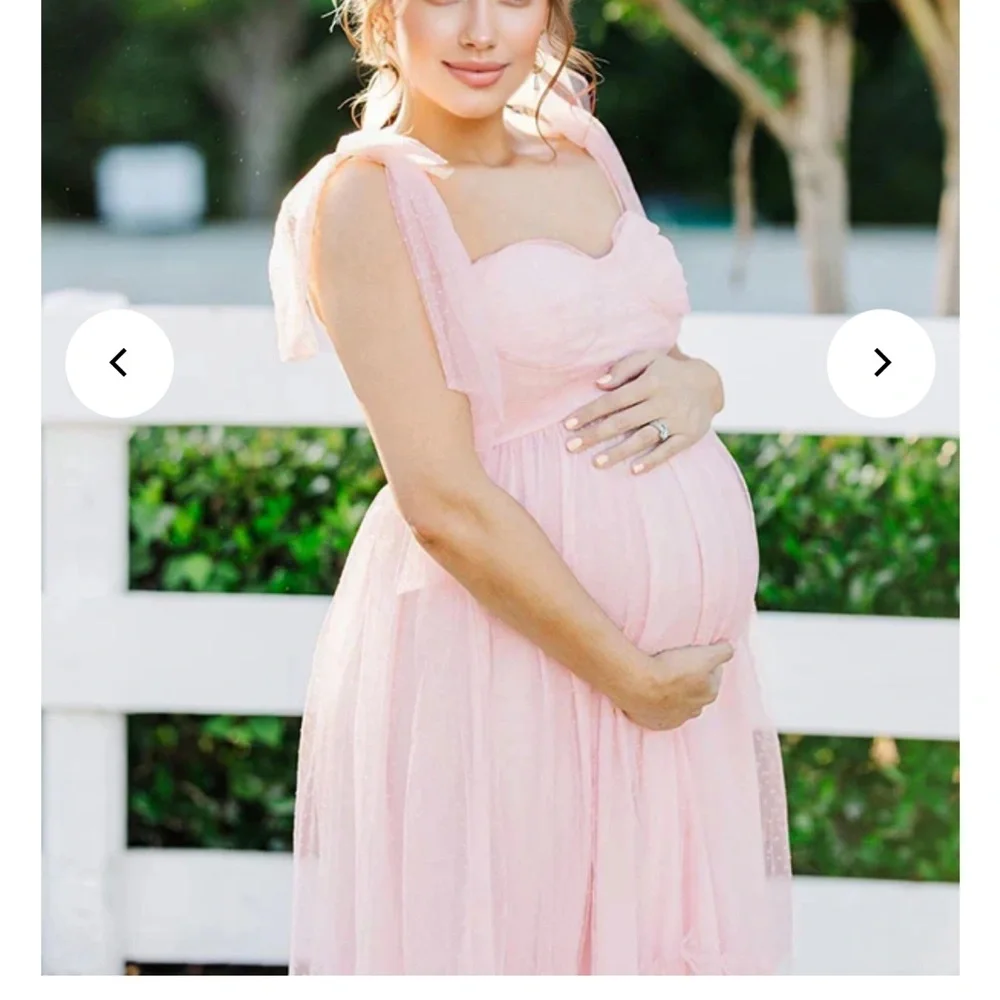 Light Pink Polka Dot Bow Ruffle Falbala Tie-Shoulder A-line Tulle Princess Maxi - Picture 6 of 7